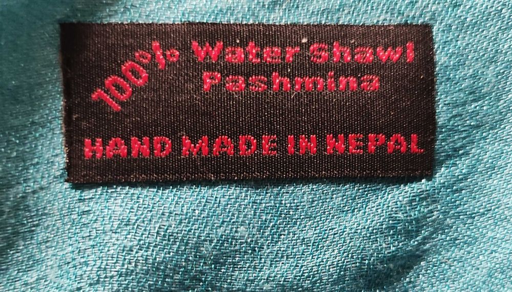 Pashmina kaszmir jedwab turkus duży szal Nepal 180x72