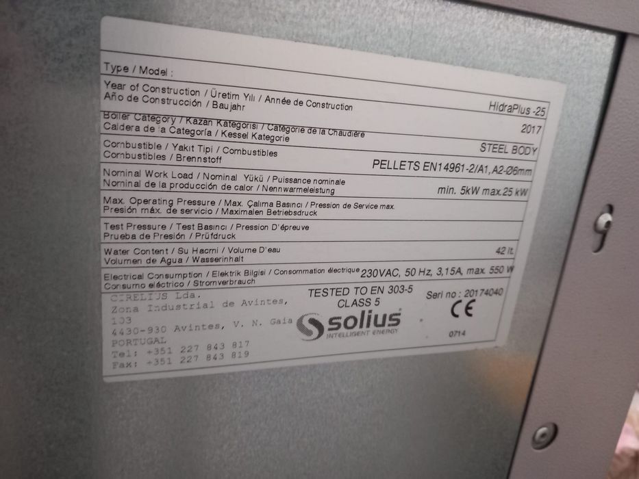 Caldeira a pellets marca solius 25kw1500