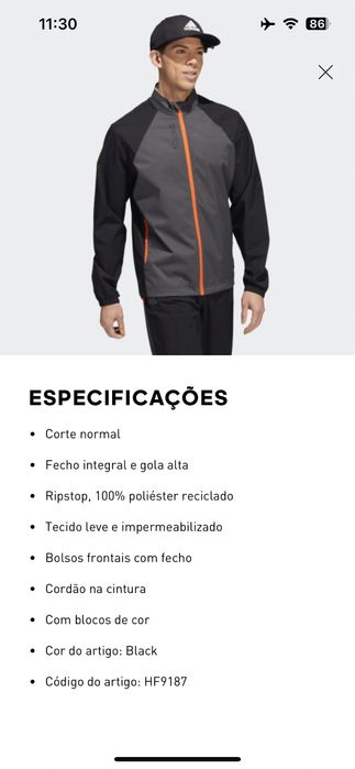 Casaco Corta Vento Golf Adidas como novo