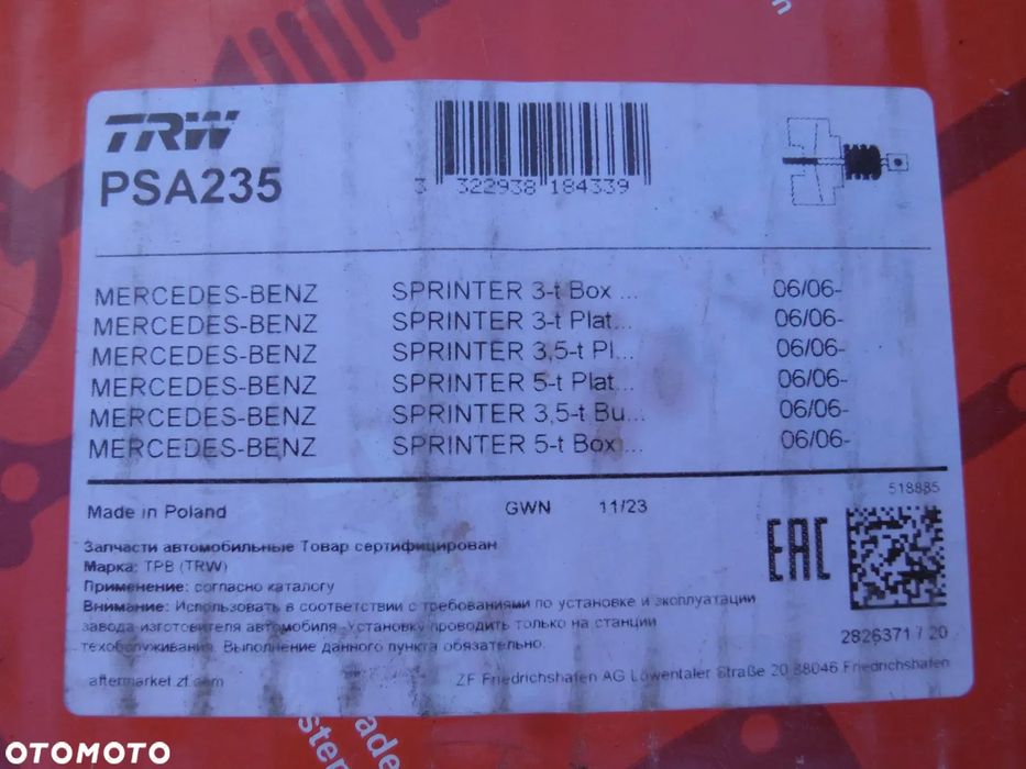 SPRINTER 06/06- 3,3.5,5T SERWO HAMULCOWE TRW PSA235 NOWE MERCEDES