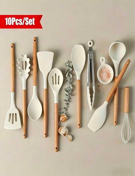 Utensílios de Cozinha (10 Peças) - Cor Preta