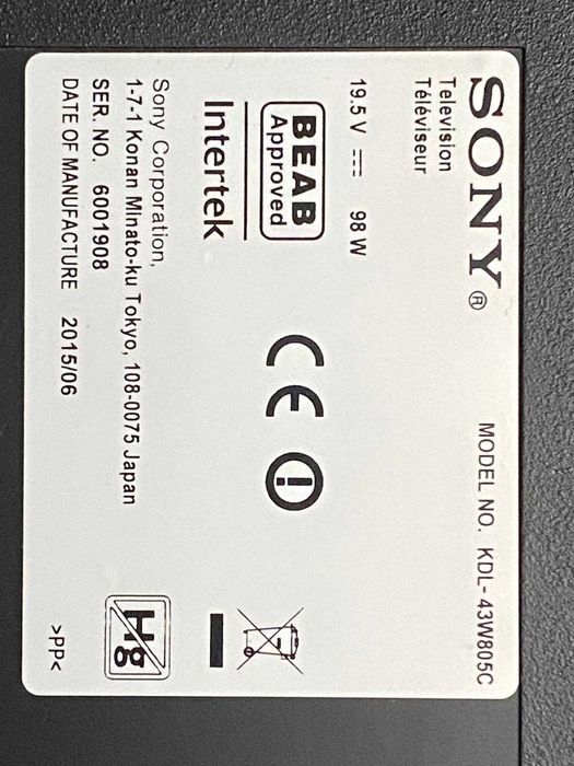 Sony LED 43 cale Full HD.  Smart TV: Android TV. Wi Fi  DVB-T2 - HYC.