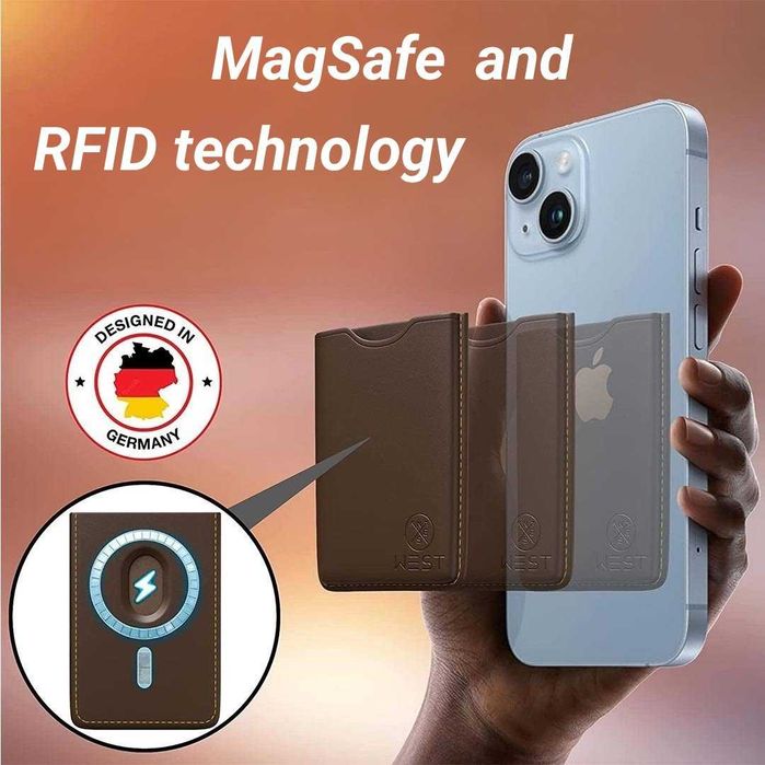 Nowy portfel etui MagSafe WEST brązowy RFID na karty + Pudełko