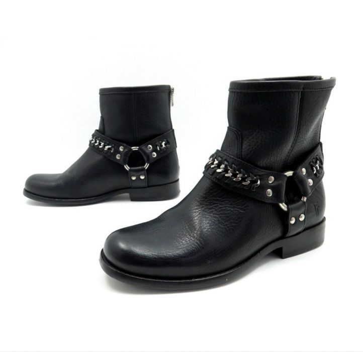 Байкерські шкіряні чоботи Frye Phillip Chain Black Moto Short Harness