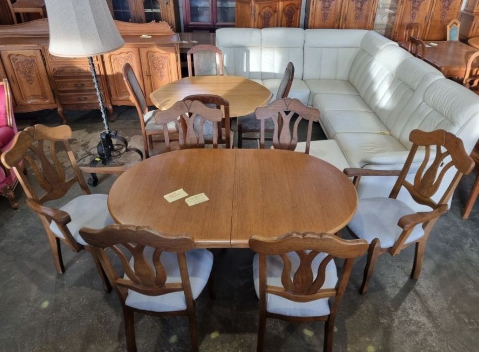 stół drewniany duży rozkładany +6 krzeseł