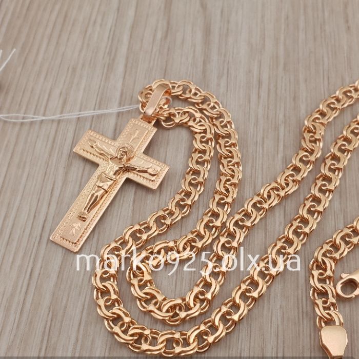 Позолота Серебряная цепочка і хрестик срібло 585 проба ланцюг хрестик