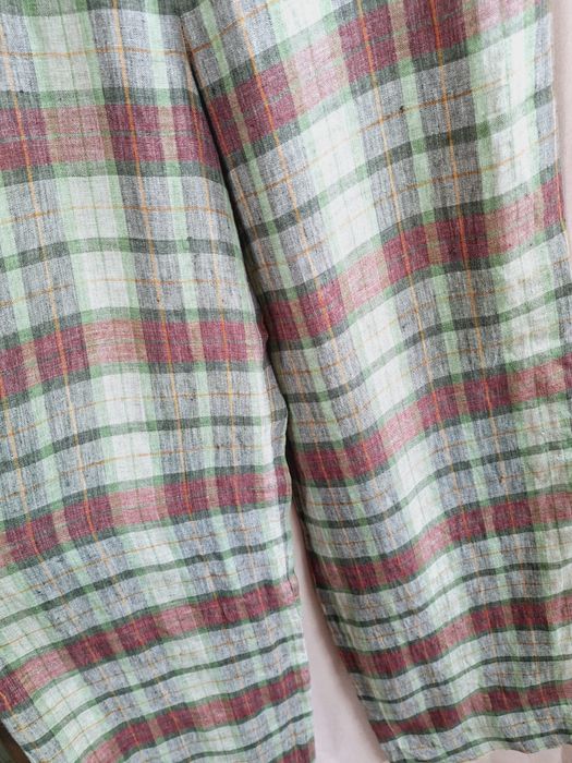 Spodnie lniane len vintage retro S 36 kratka krata