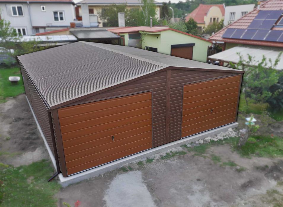 Garaż Blaszany drewnopodobny dwustanowiskowy 7x6, 7x7 bramy uchylne