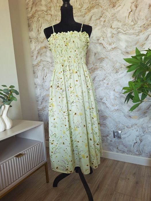 Bawełniana sukienka w polne kwiaty H&M letnia flower print boho romantyczna 100% cotton casual