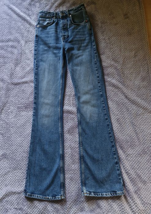 Jeansy dzwony wysoki stan looong XS