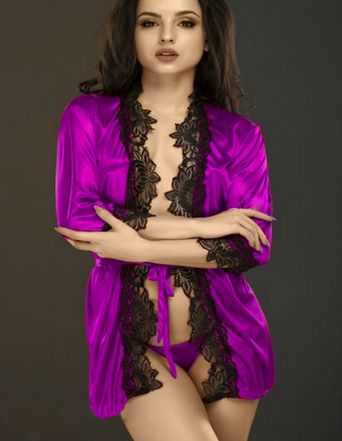 Эротический комплект. Сексуальное белье. Атласный халат. Секс халатик