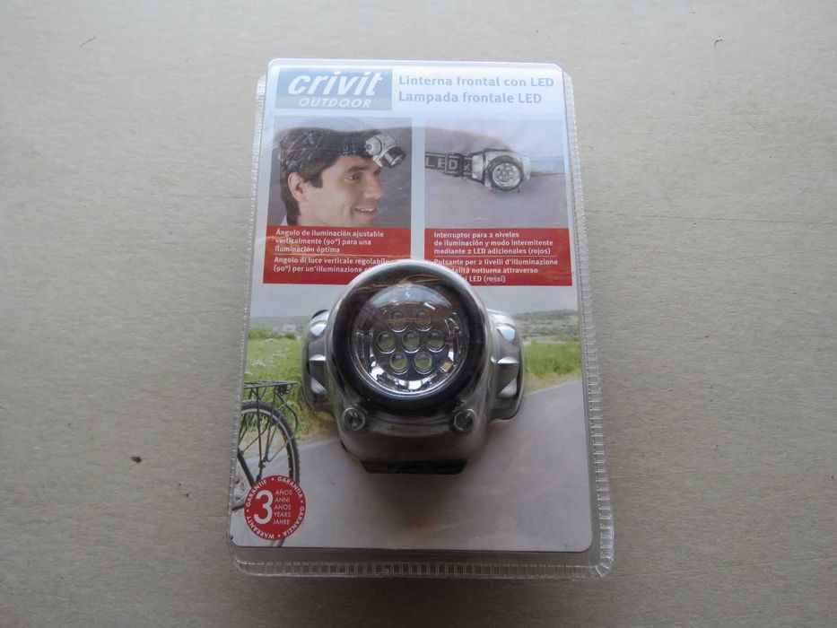 Lanterna Led para testa Crivit. 7 Leds. + 2 leds vermelhos. Angulo 90º