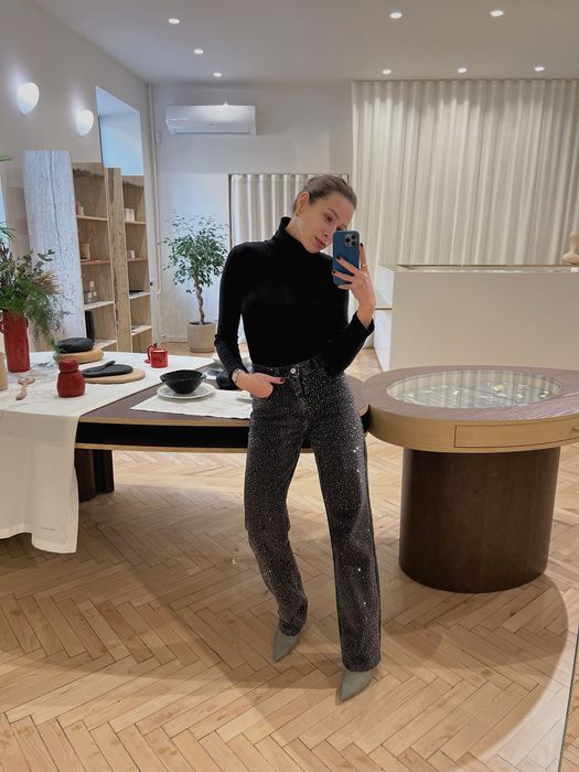 Джинси ZARA чорні в камінчиках | XS-S розмір