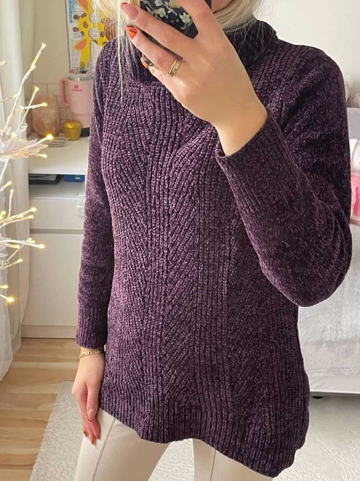 Nowy szenilowy miękki pluszowy sweter damski Liz Claiborne r. S-małe M