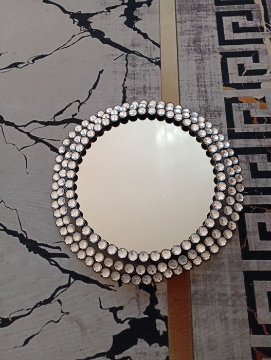 Okrągłe Ozdobne Lustro Crytsal w stylu Glamour Kryształki Cena Nowego 149 PLN !