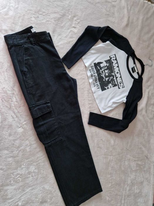 Calças pretas Cargo Pull&Bear 38 + blusa M