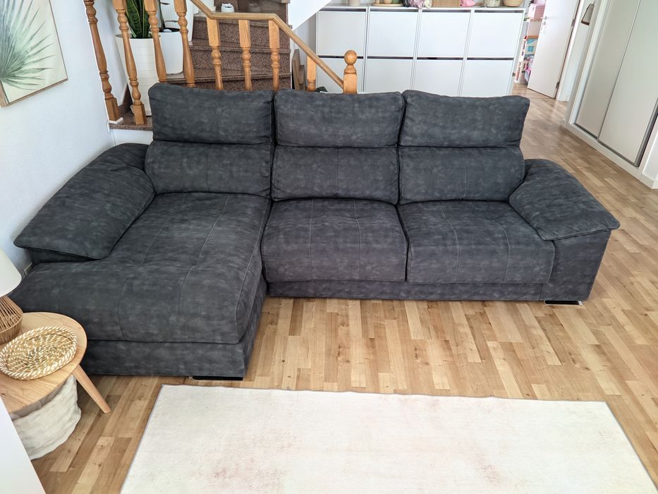 Sofá Cinza Chaise Longue 3Pax