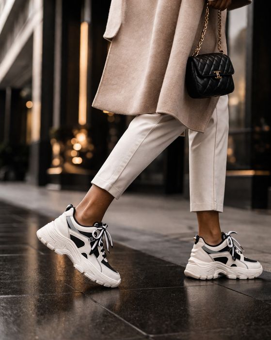 Sneakersy na grubej podeszwie chunky czarno-białe 37.5