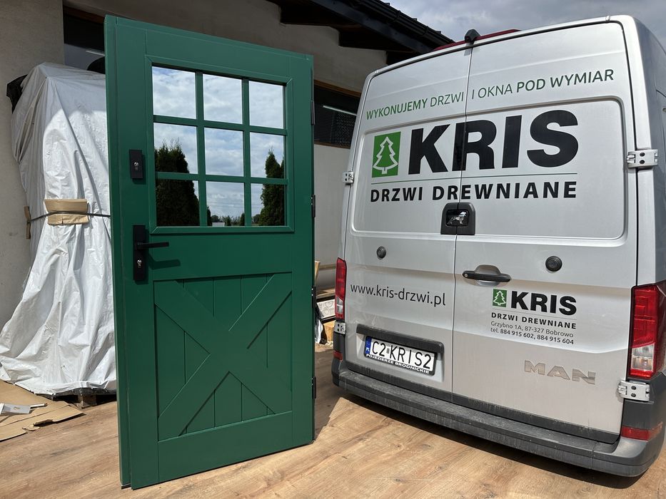 Drzwi zewnętrzne drewniane Amerykańskie Zielone 6005 Polska szpros