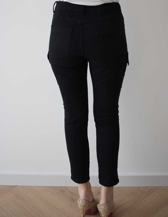 Jeans spodnie rurki wysoki stan czarne na guziki 36 s m wysoki stan
