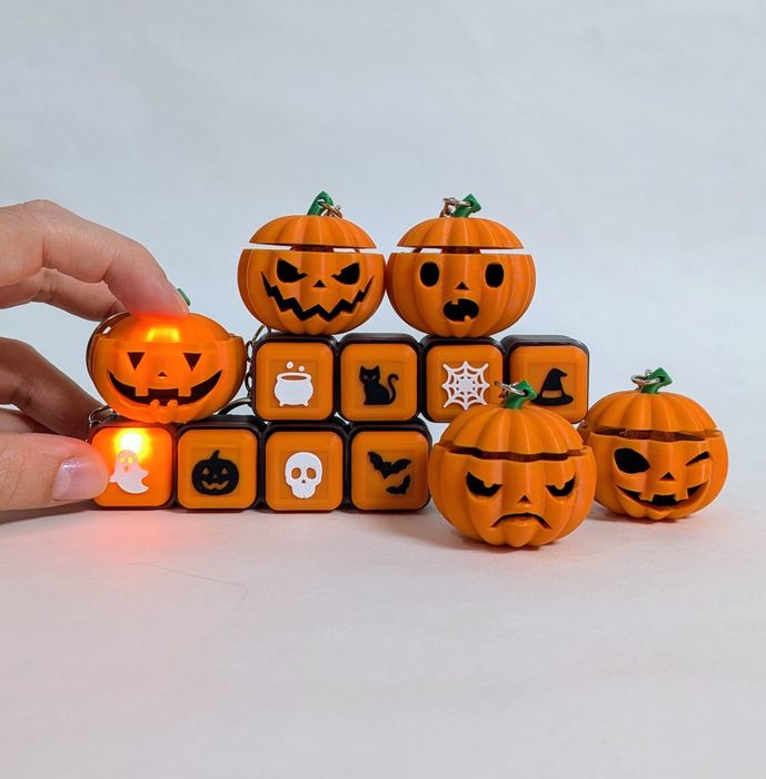 Halloween pumpkin, Гелловін, Антистрес брелок гарбуз Хеллоуін, лед кейкап клікер, led keycap clicker, лед фіджет, led fidget, світч switch