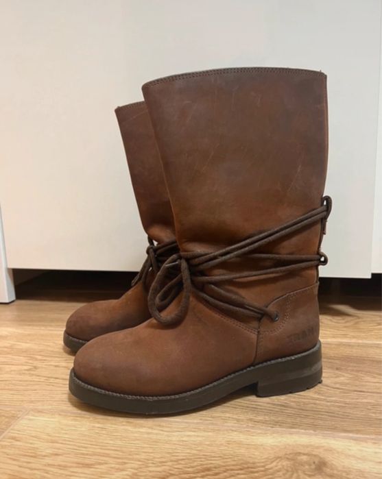 Damskie kozaki skóra nubuk brązowe