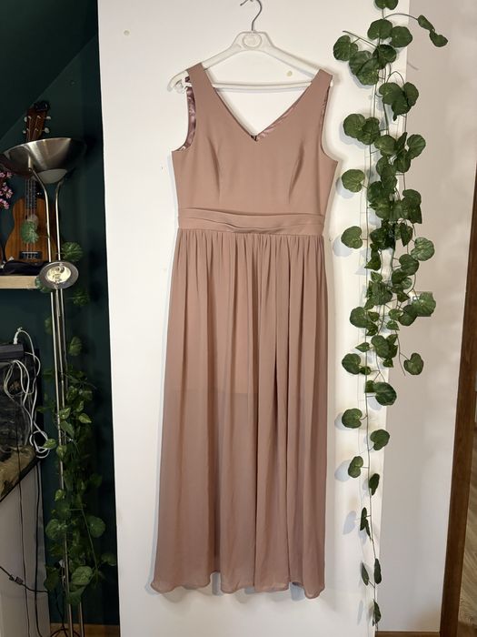 Elegancka suknia długa sukienka maxi brudny róż na wesele