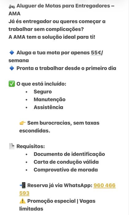 Mota disponivel para aluguer