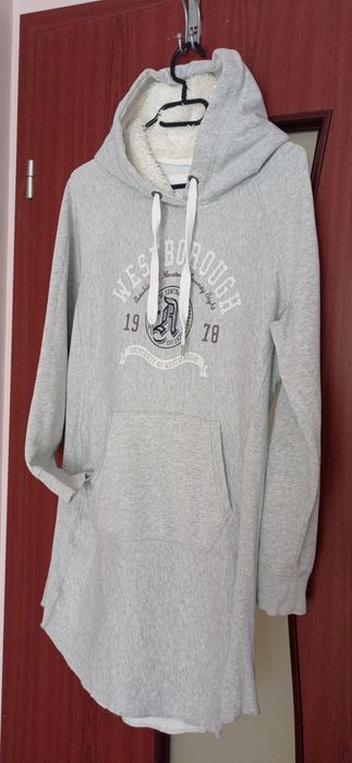 H&M szara długa bluza tunika sukienka  dresowa z kapturem