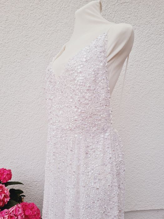 Sukienka ślubna Asos biała cekiny cekinowa zdobiona maxi XS