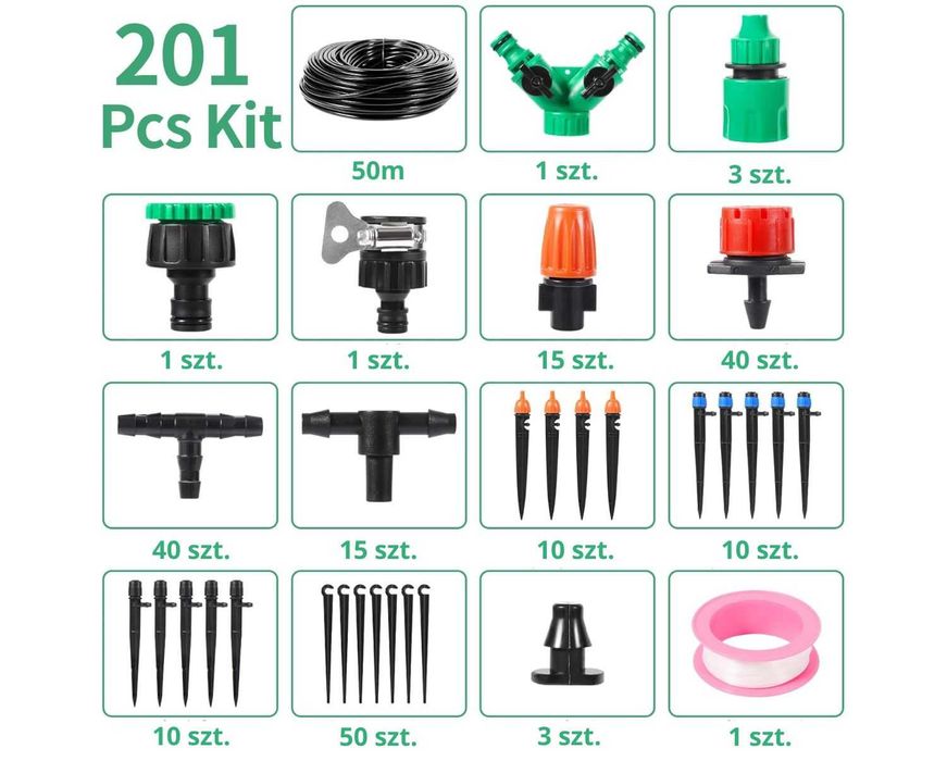 System nawadniania ogrodu 50m 201 elementów zraszacze kropelkowe
