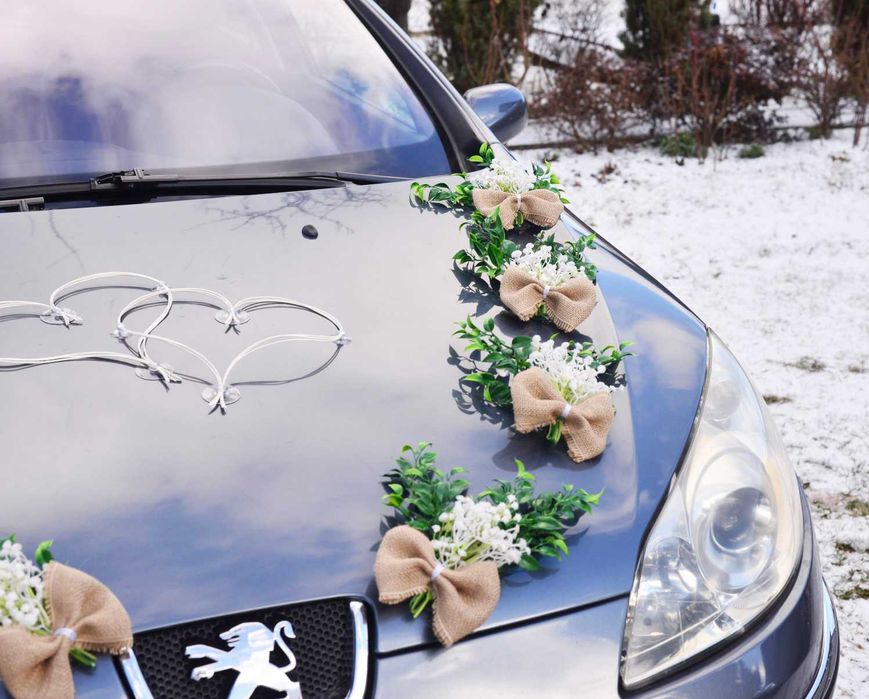 Dekoracja na samochód ślubny.Cały zestaw.Ozdoby RUSTYKALNE na auto 307