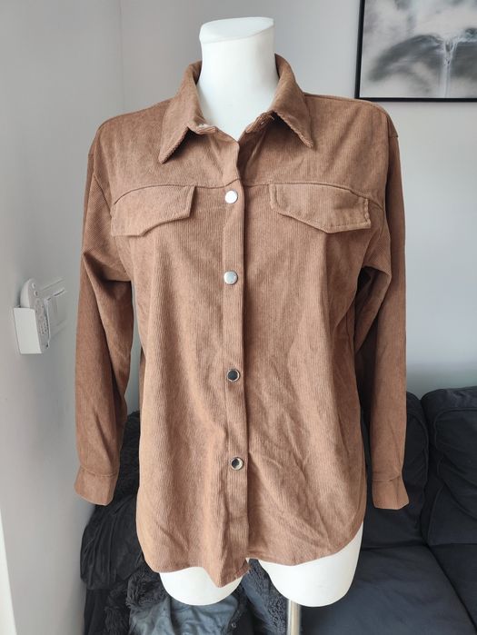 Nowa brązowa prążkowana koszula na zatrzaski L