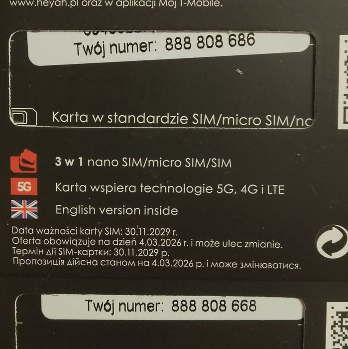 2 Karty SIM łatwy numery