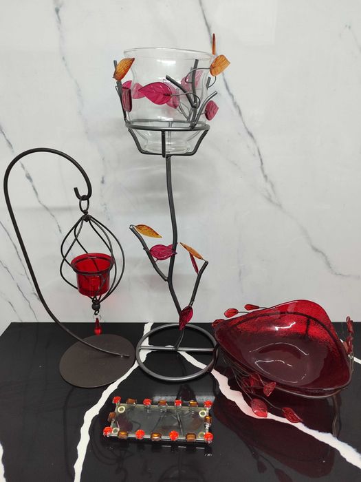4 Metal and Glass Candle Holders