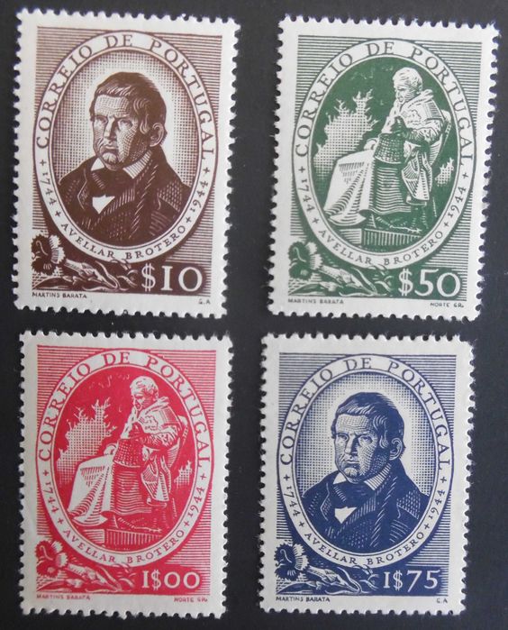 Selos Portugal 1944- Avelar Brotero NOVOS S/ marca charneira Completo
