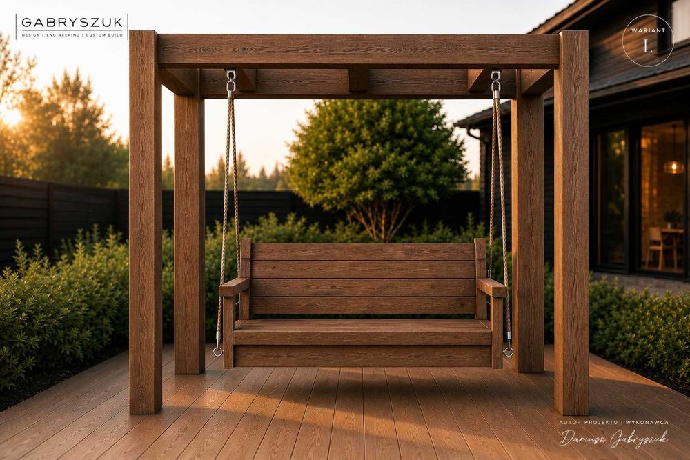 Huśtawka ogrodowa drewniana pergola | montaż | Belki 14x20, 14x14| 360 kg. | Warszawa | F-VAT 23% | Gwarancja