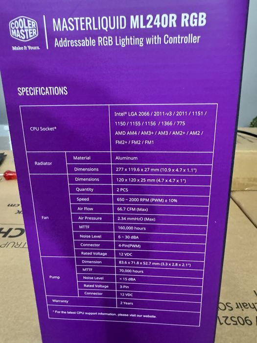 Chłodzenie wodne Cooler Master MasterLiquid ML240R RGB 2x120mm
