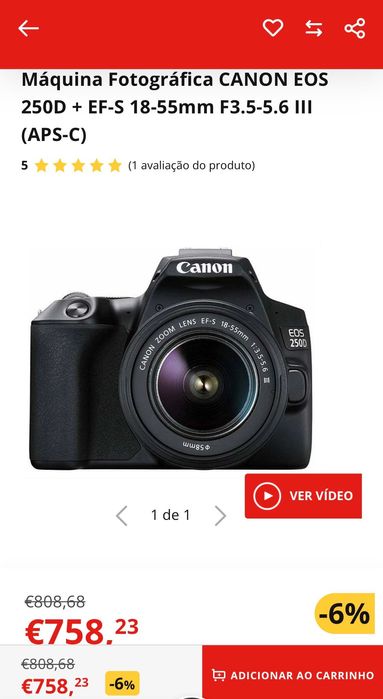 Máquina fotográfica Canon 250D