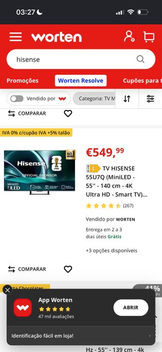 TV HISENSE (MiniLED - 55" - 140 cm) + coluna som