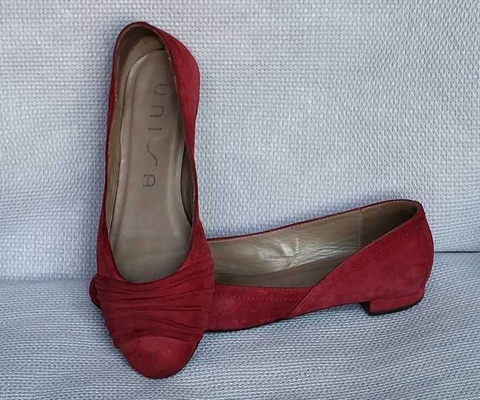 Baleriny UNISA 38 czerwone bordo skórzane zamszowe skóra naturalna