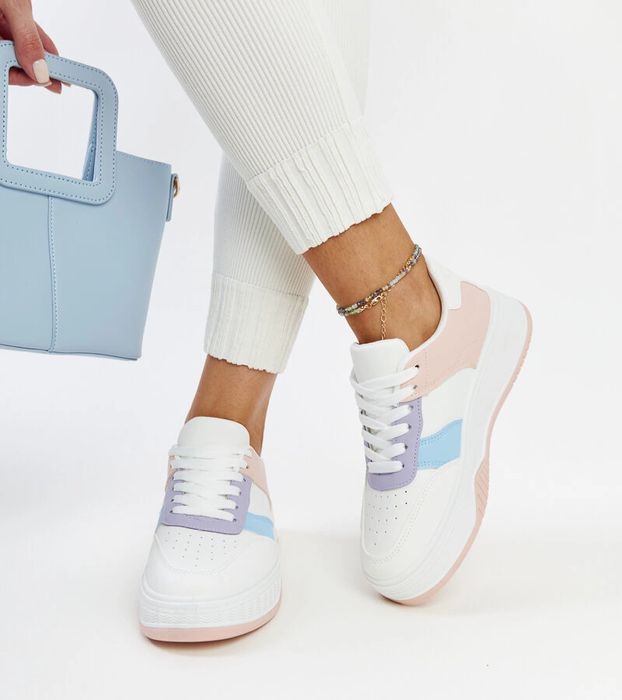 Biało-różowe sneakersy na grubszej podeszwie Rafida