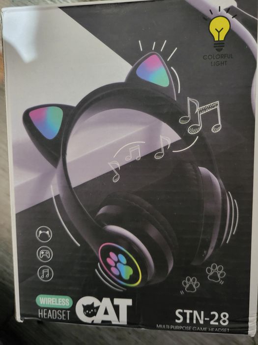 Słuchawki cat z uszami i led