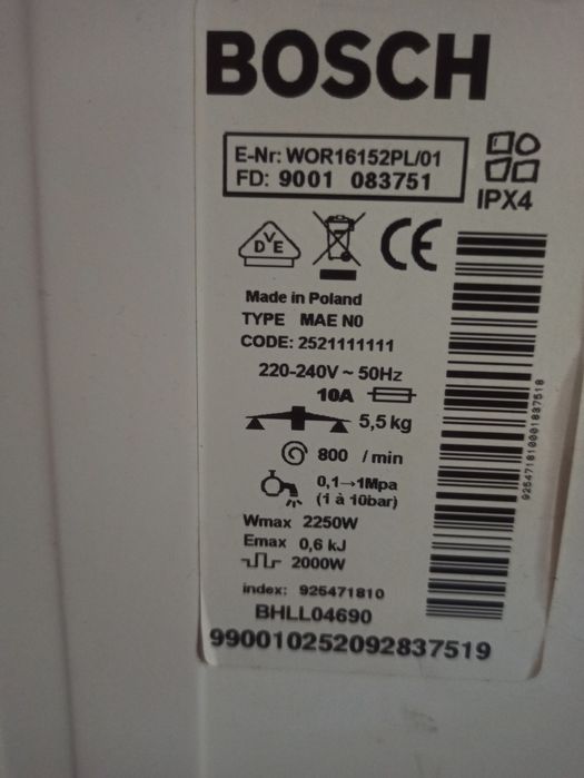 Części do pralki Bosch ładowana od góry.