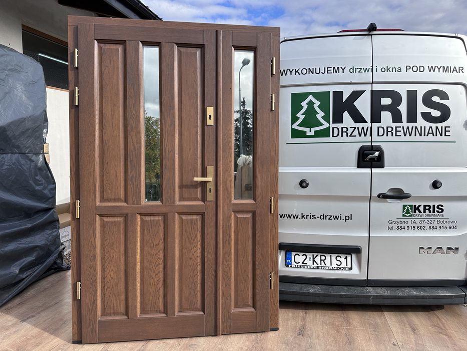 Drzwi wejściowe zewnętrzne drewniane dwuskrzydłowe dębowe cała Polska