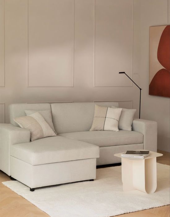 Sofá-cama Sklum chaise longue esquerda 3 lugares em tecido bege