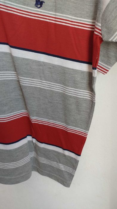 Dobyline XL Szara bluzka polo z kołnierzykiem w czerwone i białe paski