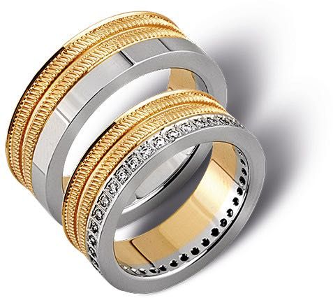 Złote obrączki ekskluzywne łączone dwa kolory złota cyrkonie diamenty