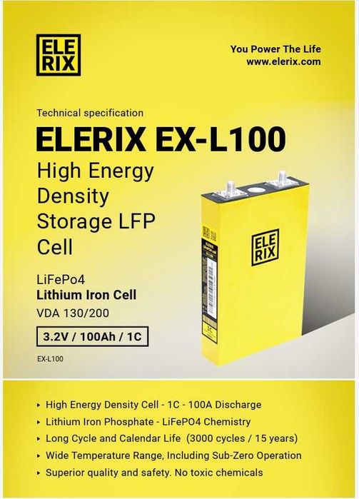 Bateria Lítio solar alta qualidade LiFePO4 3.2V 100Ah