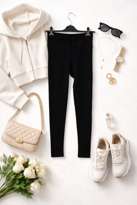 Czarne sportowe legginsy z wysoką talią XS 34